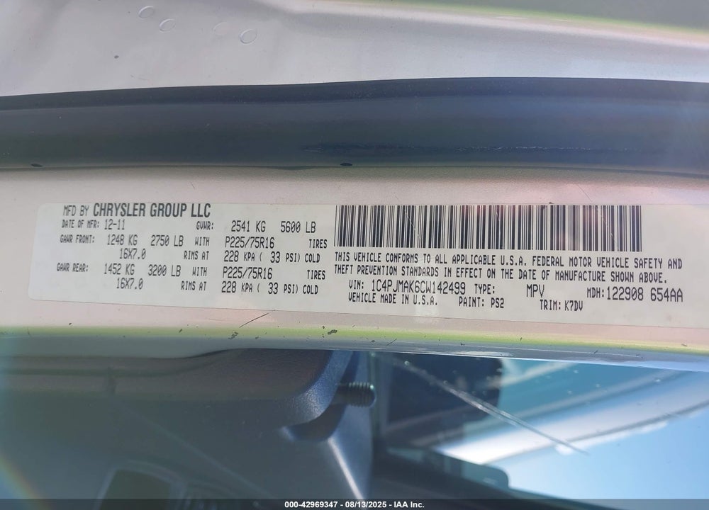 2012 JEEP LIBERTY VIN: 1C4PJMAK6CW142499