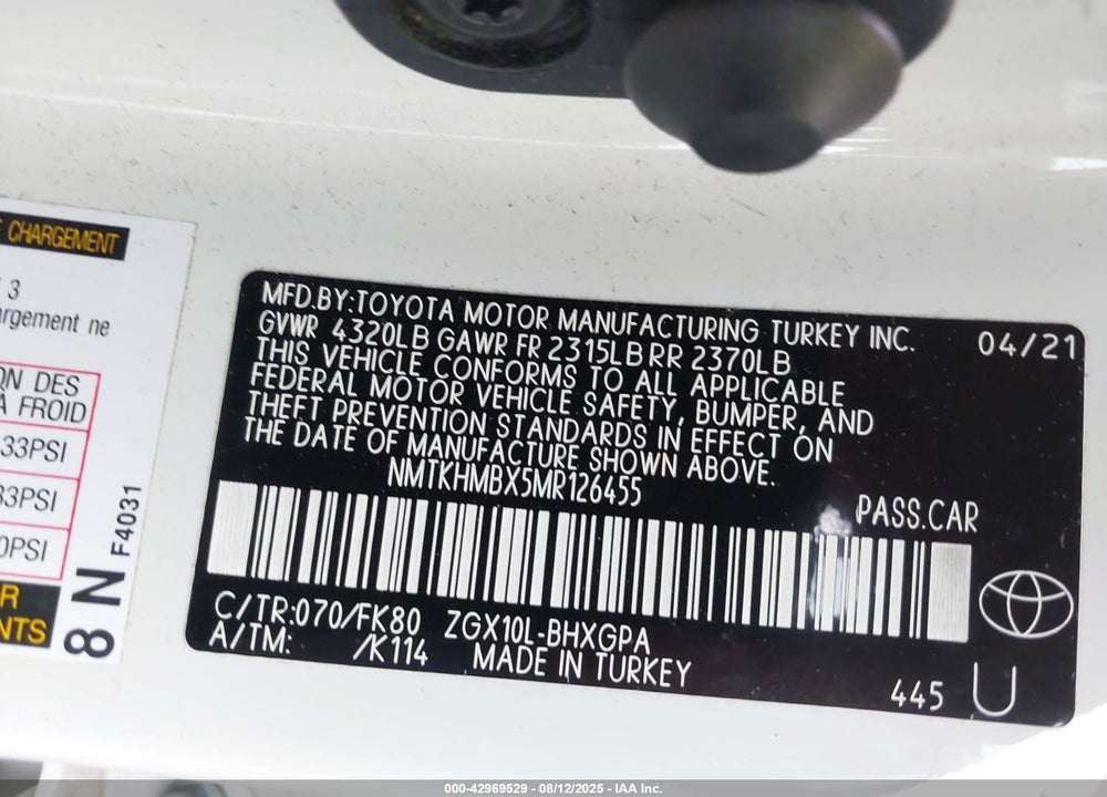 2021 TOYOTA C-HR VIN: NMTKHMBX5MR126455