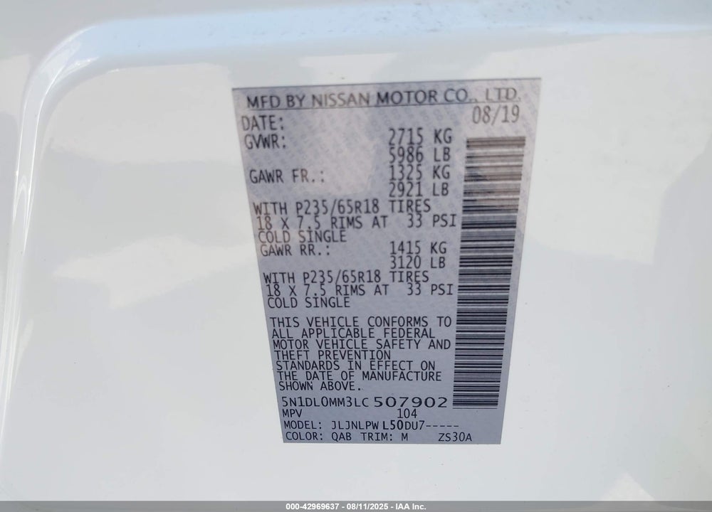 2020 INFINITI QX60 VIN: 5N1DL0MM3LC507902