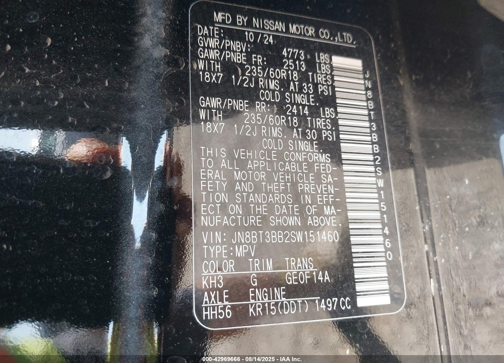 2025 NISSAN ROGUE VIN: JN8BT3BB2SW151460
