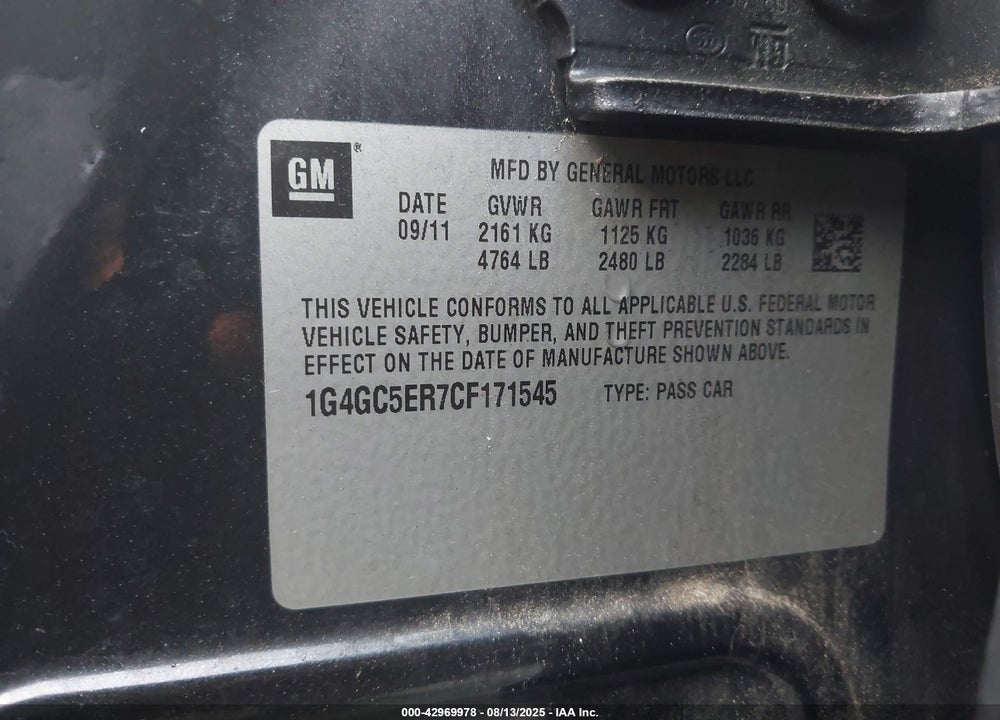 2012 BUICK LACROSSE VIN: 1G4GC5ER7CF171545