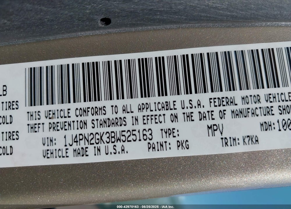 2011 JEEP LIBERTY SPORT VIN: 1J4PN2GK3BW525163