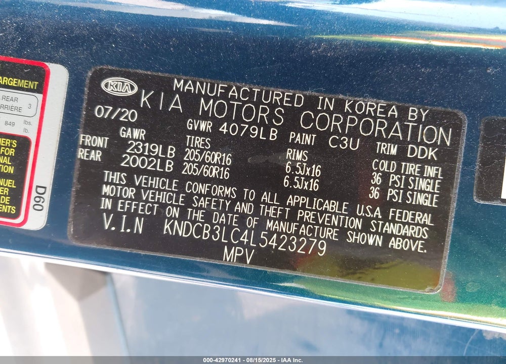 2020 KIA NIRO VIN: KNDCB3LC4L5423279