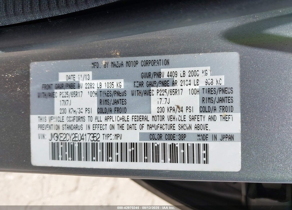 2014 MAZDA CX-5 VIN: JM3KE2CY2E0417352