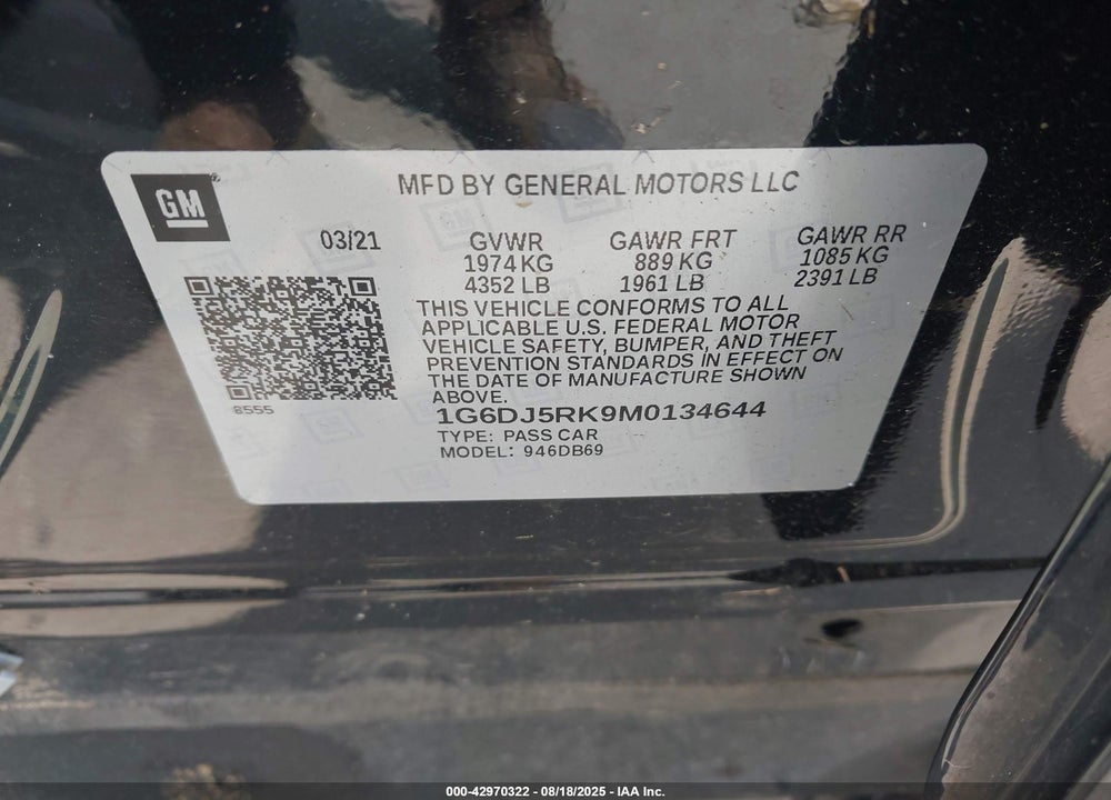 2021 CADILLAC CT4 VIN: 1G6DJ5RK9M0134644