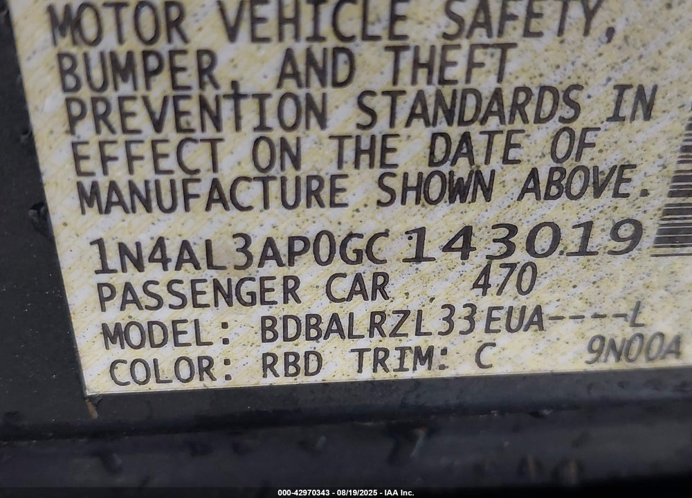 2016 NISSAN ALTIMA 2.5 SL VIN: 1N4AL3AP0GC143019