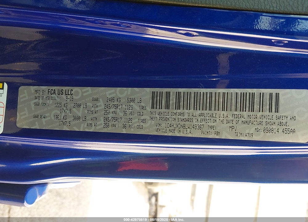 2020 JEEP WRANGLER UNLIMITED VIN: 1C4HJXDN8LW149367