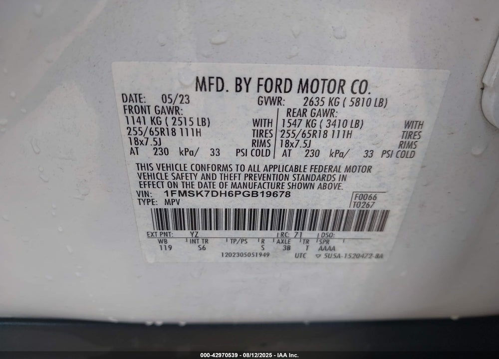 2023 FORD EXPLORER VIN: 1FMSK7DH6PGB19678