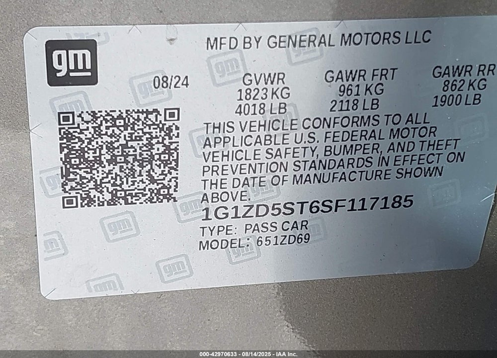2025 CHEVROLET MALIBU VIN: 1G1ZD5ST6SF117185