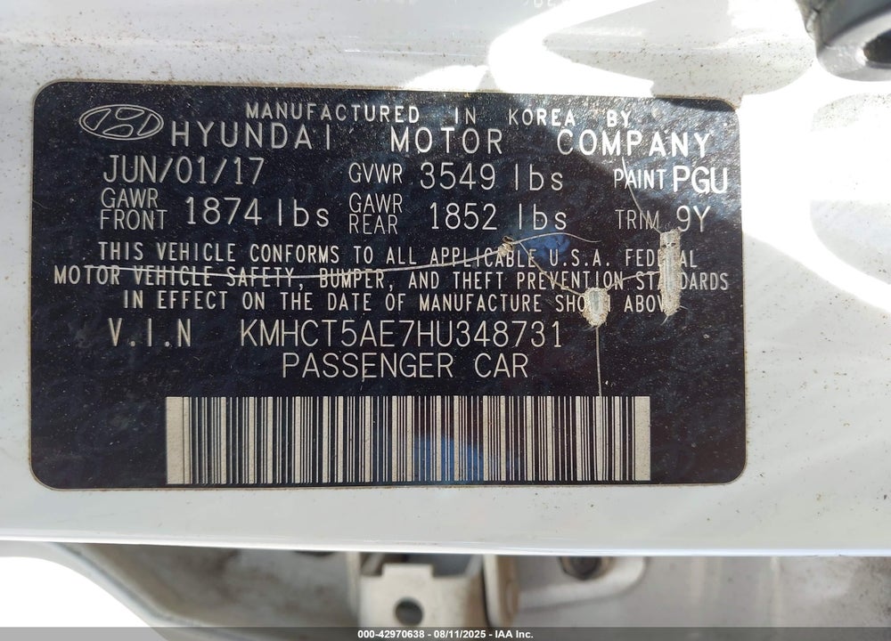 2017 HYUNDAI ACCENT VIN: KMHCT5AE7HU348731