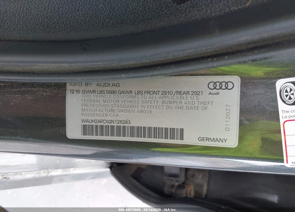 2016 AUDI S6 VIN: WAUH2AFCXGN126283