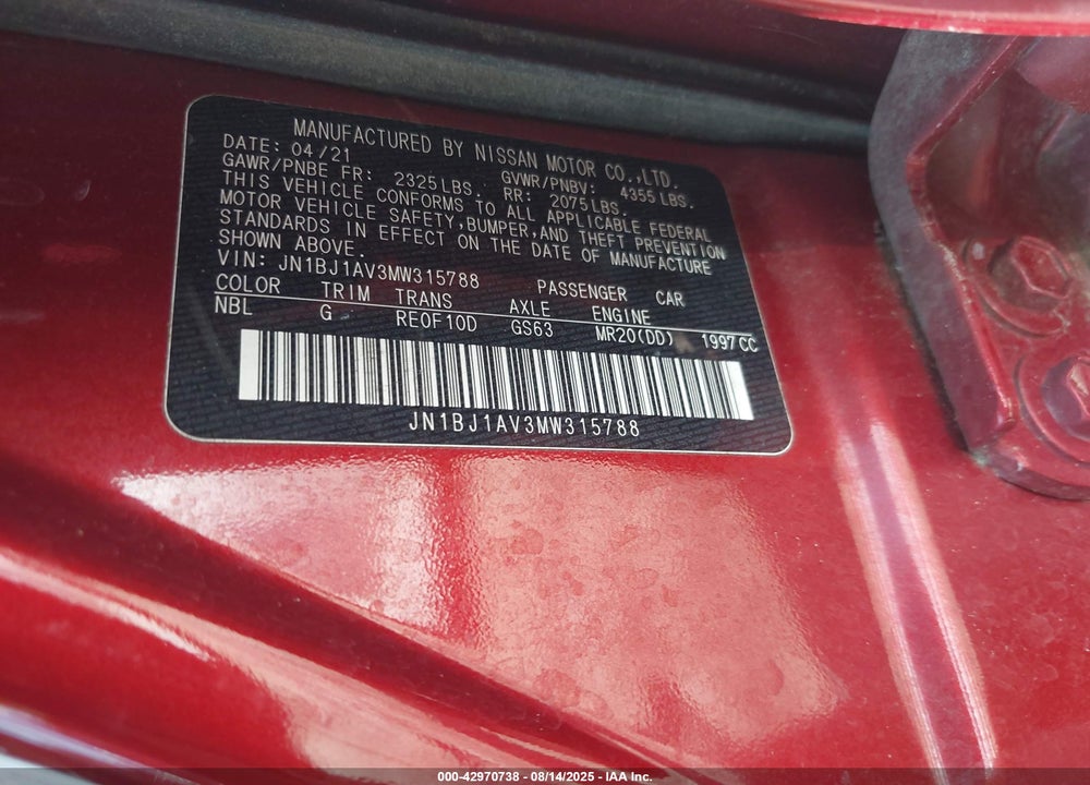 2021 NISSAN ROGUE SPORT VIN: JN1BJ1AV3MW315788
