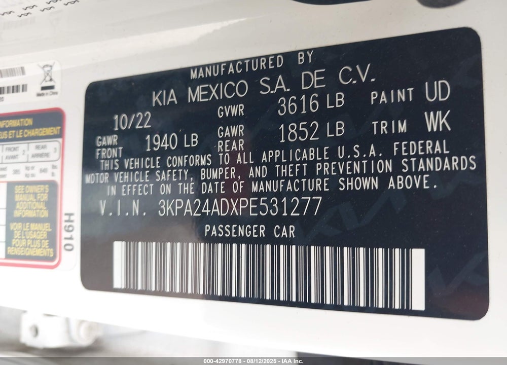 2023 KIA RIO VIN: 3KPA24ADXPE531277