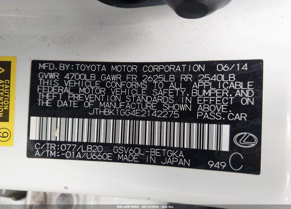 2014 LEXUS ES 350 VIN: JTHBK1GG4E2142275