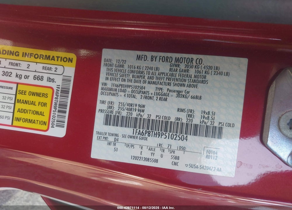 2023 FORD MUSTANG VIN: 1FA6P8TH9P5102504