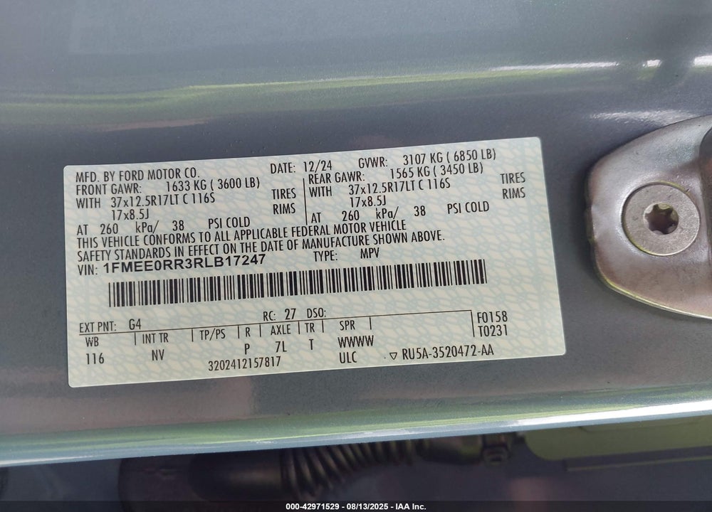 2024 FORD BRONCO VIN: 1FMEE0RR3RLB17247