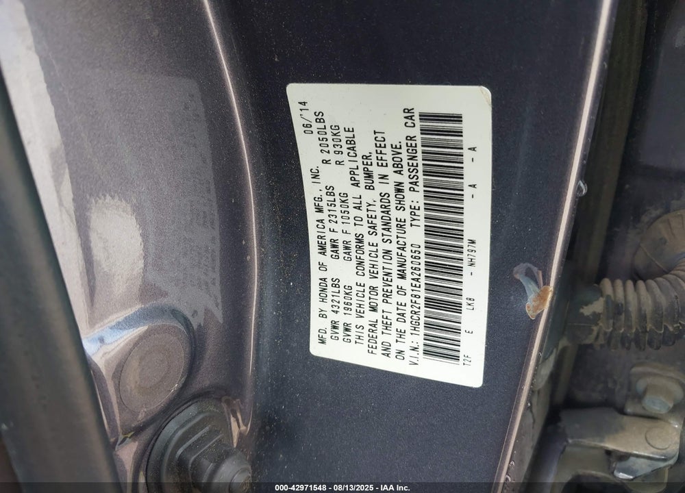 2014 HONDA ACCORD VIN: 1HGCR2F81EA260650