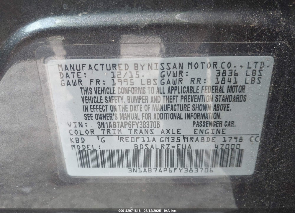 2015 NISSAN SENTRA VIN: 3N1AB7AP6FY383706