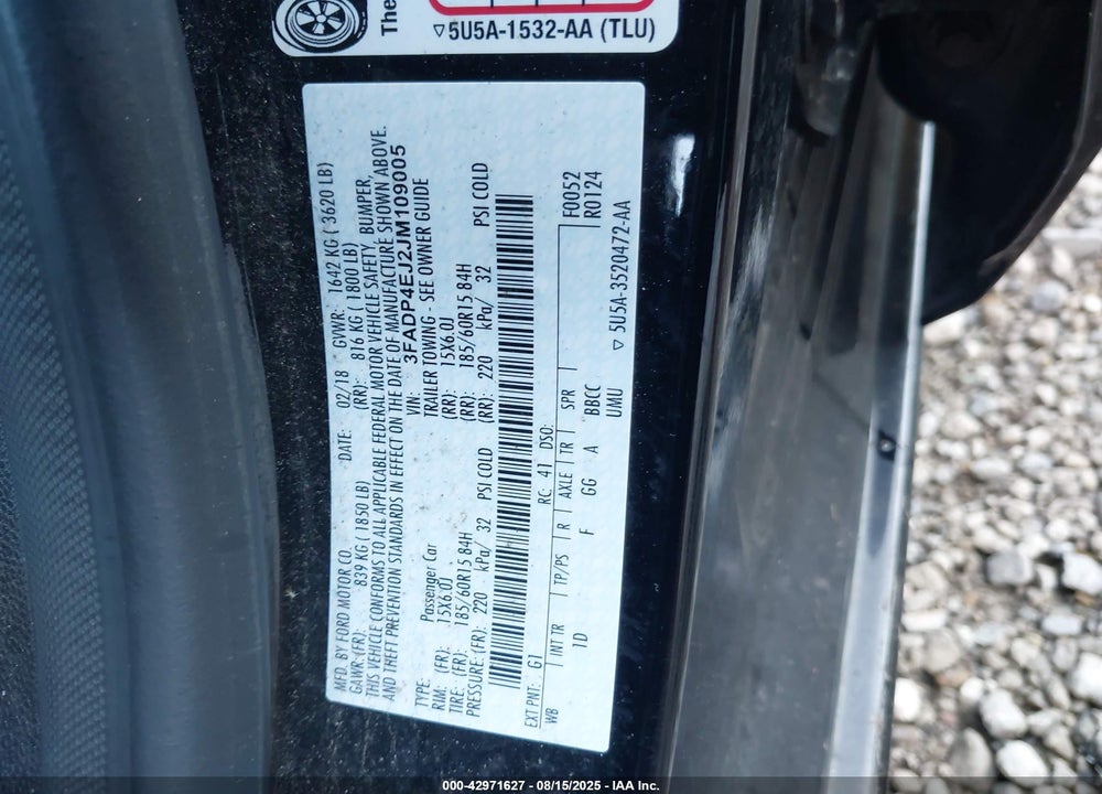 2018 FORD FIESTA VIN: 3FADP4EJ2JM109005
