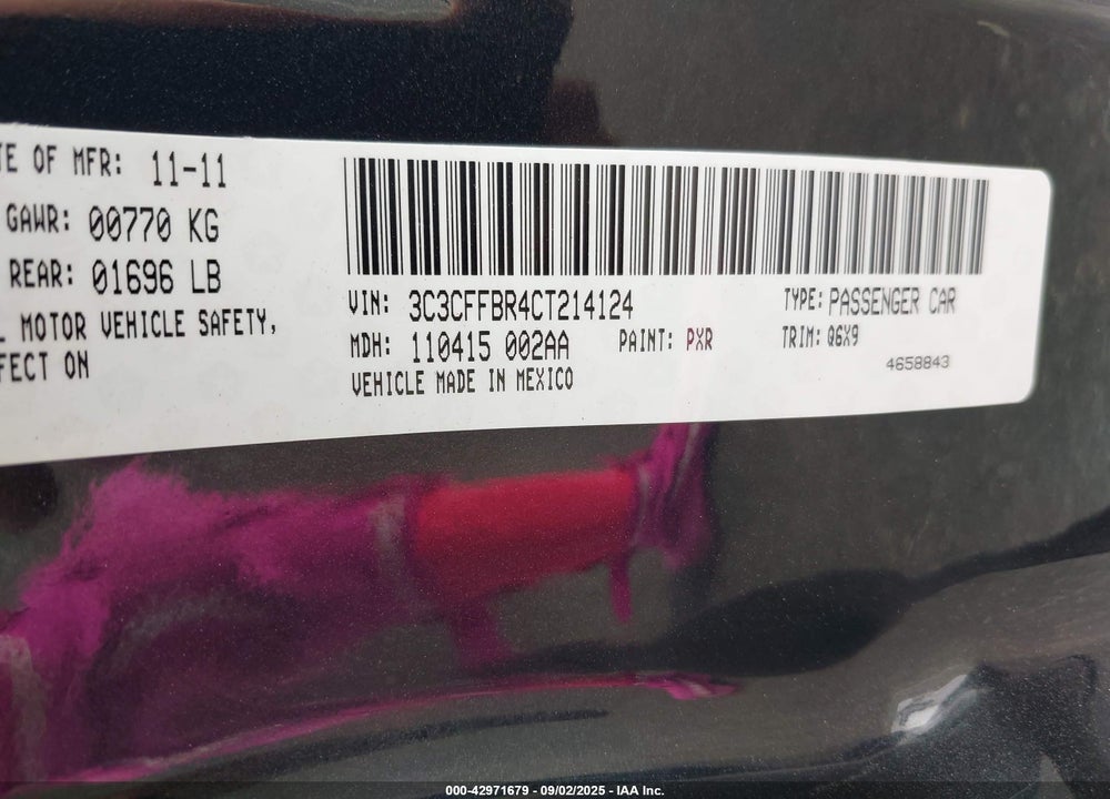 2012 FIAT 500 SPORT VIN: 3C3CFFBR4CT214124