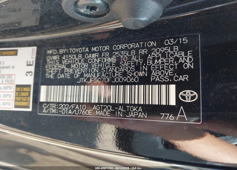 2015 SCION TC VIN: JTKJF5C70FJ009060