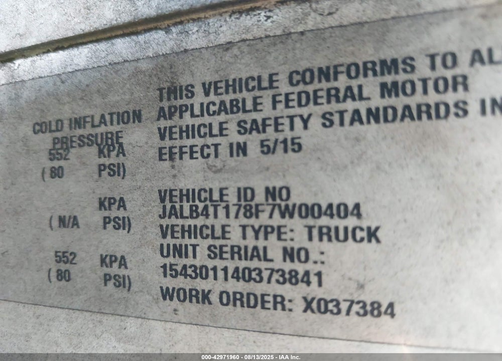 2015 ISUZU COMMERCIAL VAN VIN: JALB4T178F7W00404