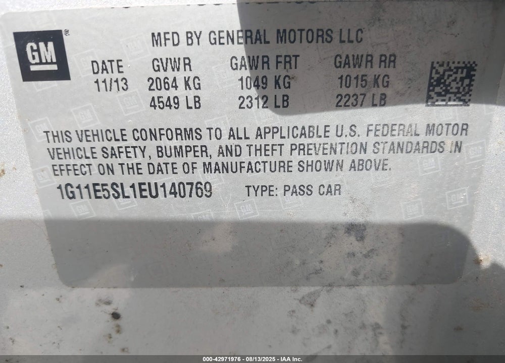 2014 CHEVROLET MALIBU VIN: 1G11E5SL1EU140769