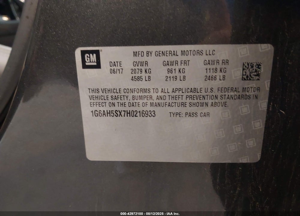 2017 CADILLAC ATS LUXURY VIN: 1G6AH5SX7H0216933