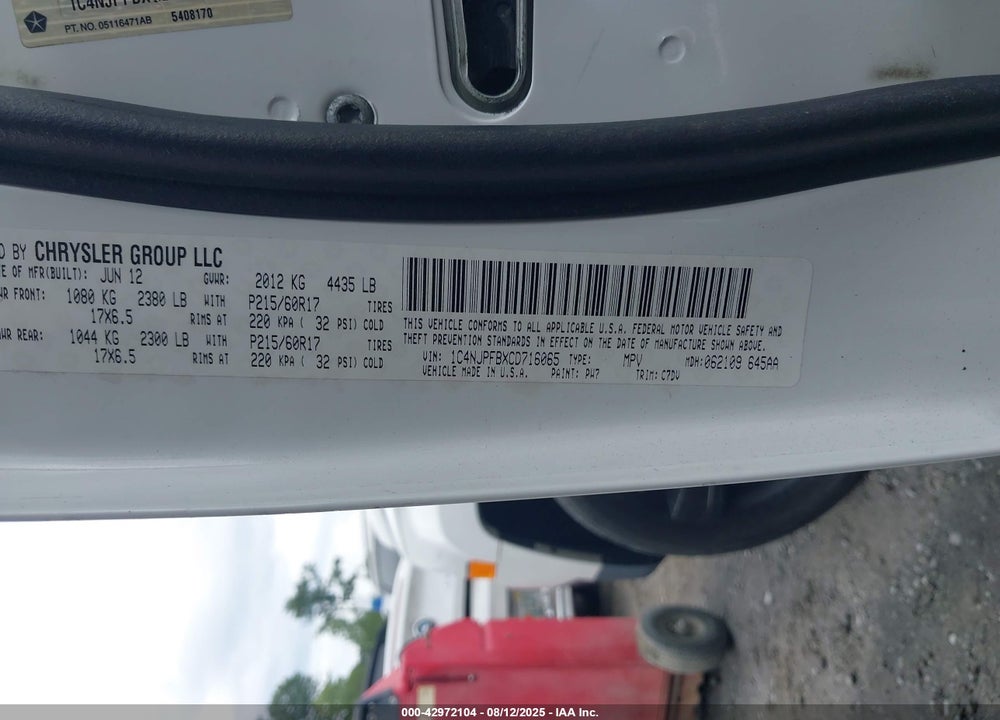 2012 JEEP PATRIOT VIN: 1C4NJPFBXCD716065