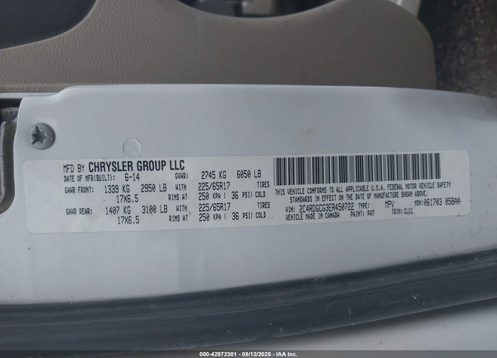 2014 DODGE GRAND CARAVAN SXT 30TH ANNIVERSARY VIN: 2C4RDGCG3ER450722