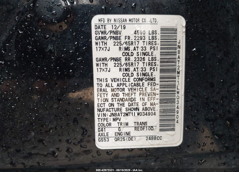 2020 NISSAN ROGUE VIN: JN8AT2MT1LW034904