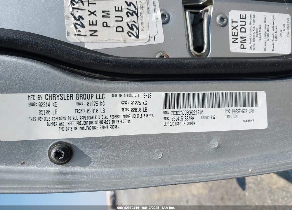 2012 CHRYSLER 300 VIN: 2C3CCACG6CH221710