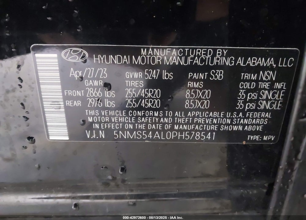 2023 HYUNDAI SANTA FE VIN: 5NMS54AL0PH578541