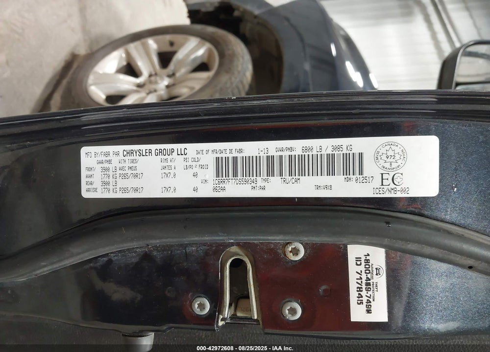 2013 RAM 1500 VIN: 1C6RR7FT7DS590349