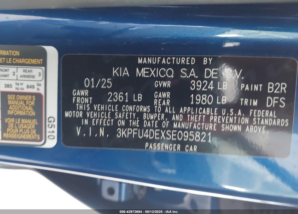 2025 KIA K4 VIN: 3KPFU4DEXSE095821