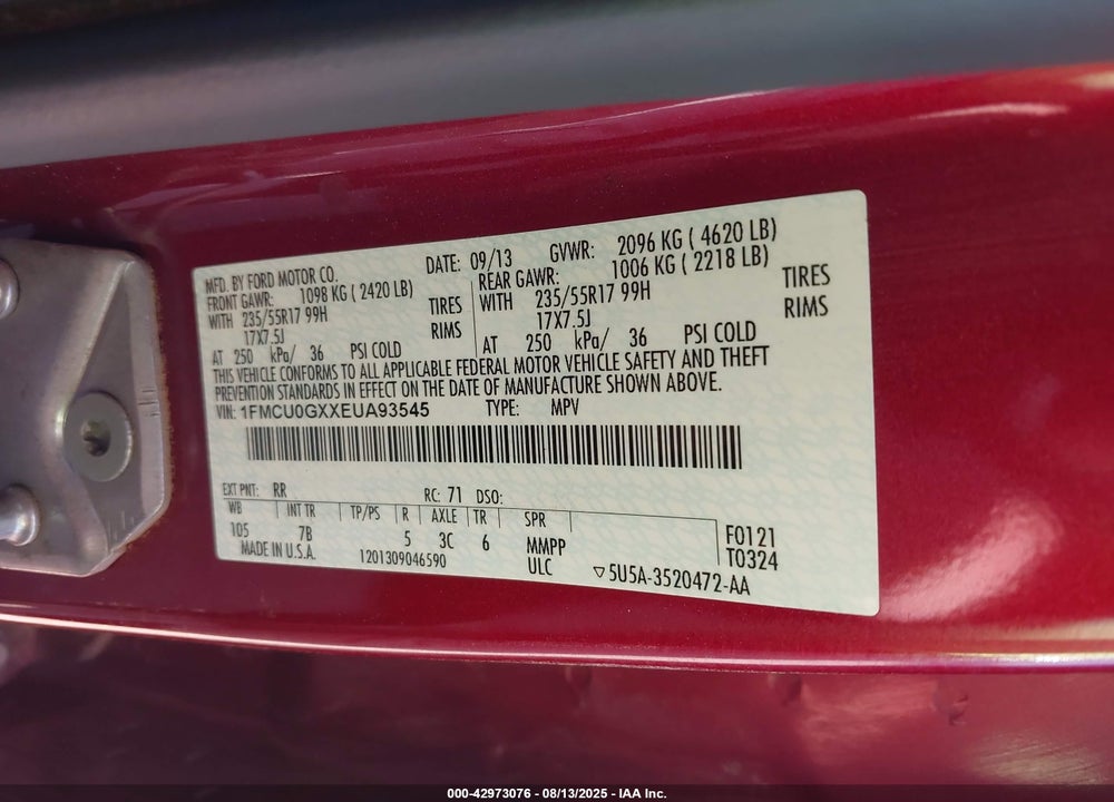 2014 FORD ESCAPE SE VIN: 1FMCU0GXXEUA93545