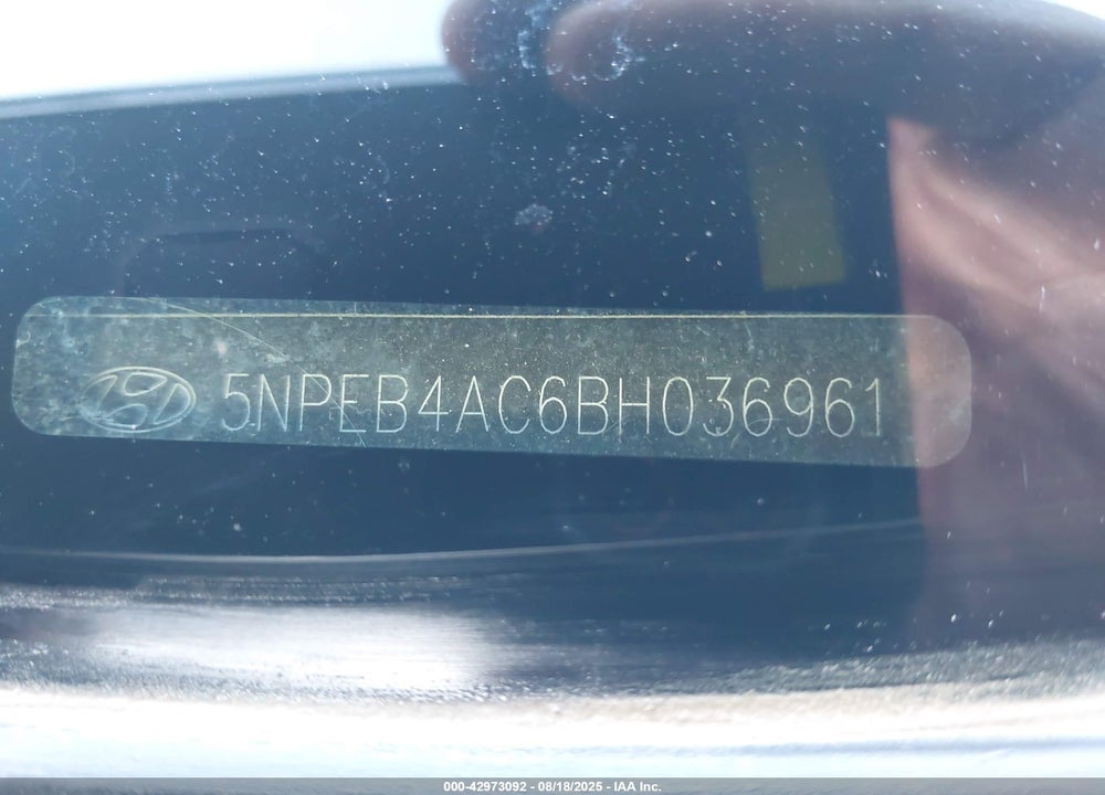 2011 HYUNDAI SONATA VIN: 5NPEB4AC6BH036961