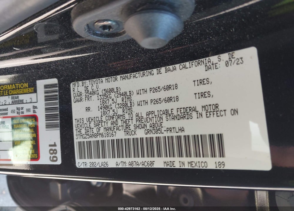 2023 TOYOTA TACOMA VIN: 3TMGZ5AN8PM618167