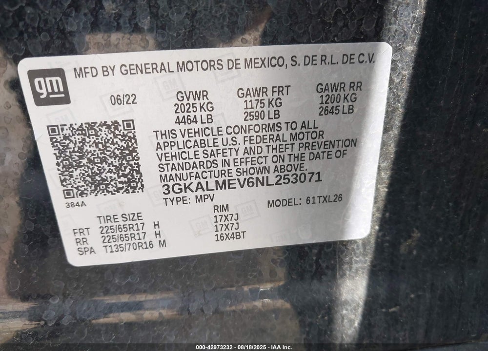 2022 GMC TERRAIN VIN: 3GKALMEV6NL253071