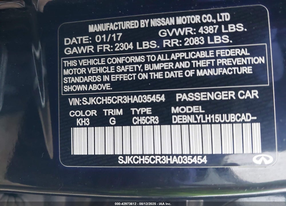 2017 INFINITI QX30 VIN: SJKCH5CR3HA035454