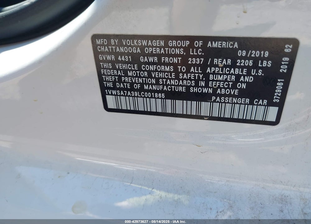 2020 VOLKSWAGEN PASSAT 2.0T SE VIN: 1VWSA7A39LC001865