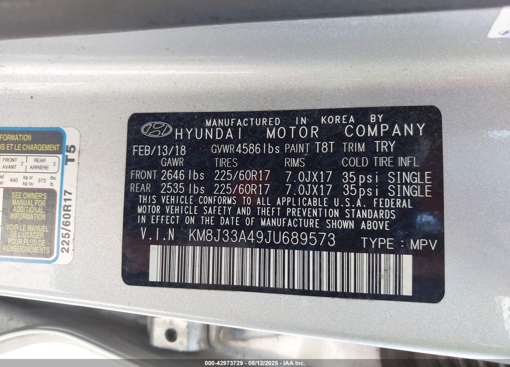 2018 HYUNDAI TUCSON SEL PLUS VIN: KM8J33A49JU689573