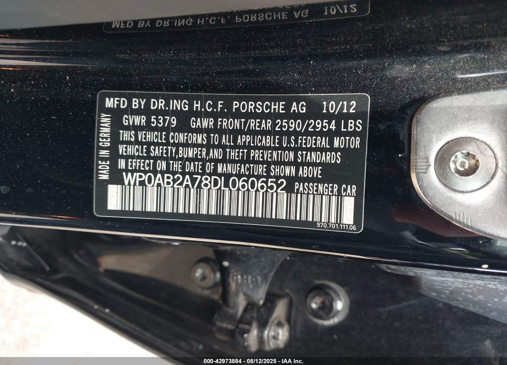 2013 PORSCHE PANAMERA VIN: WP0AB2A78DL060652