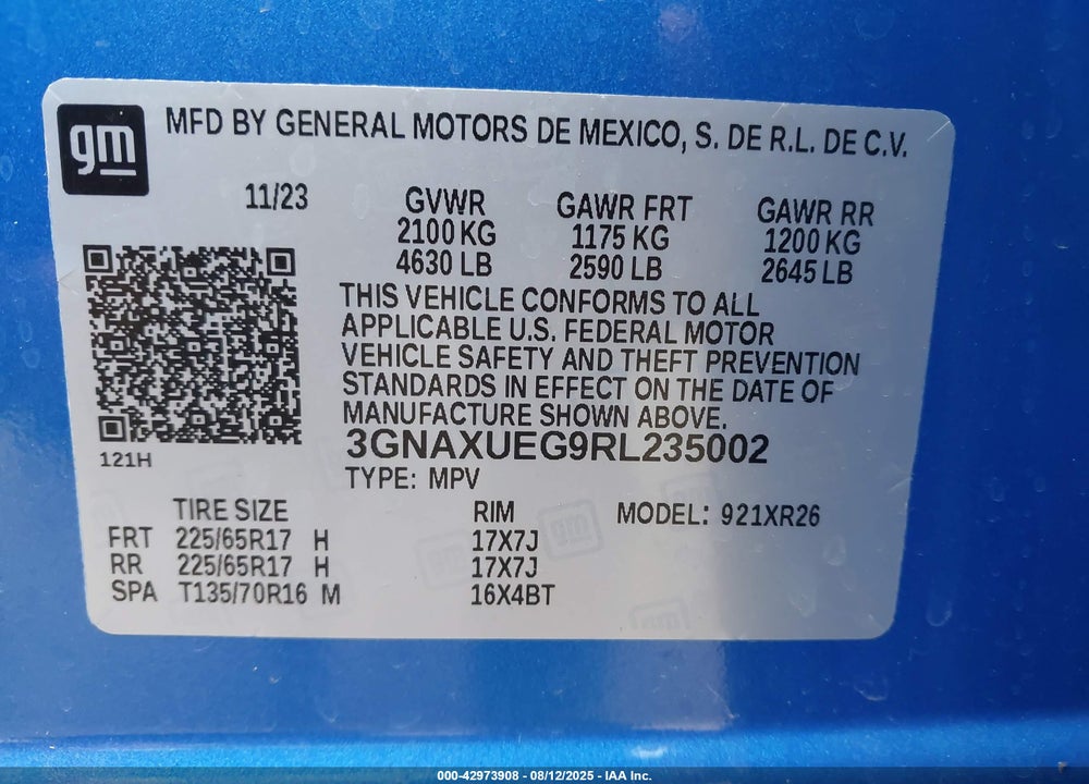 2024 CHEVROLET EQUINOX VIN: 3GNAXUEG9RL235002