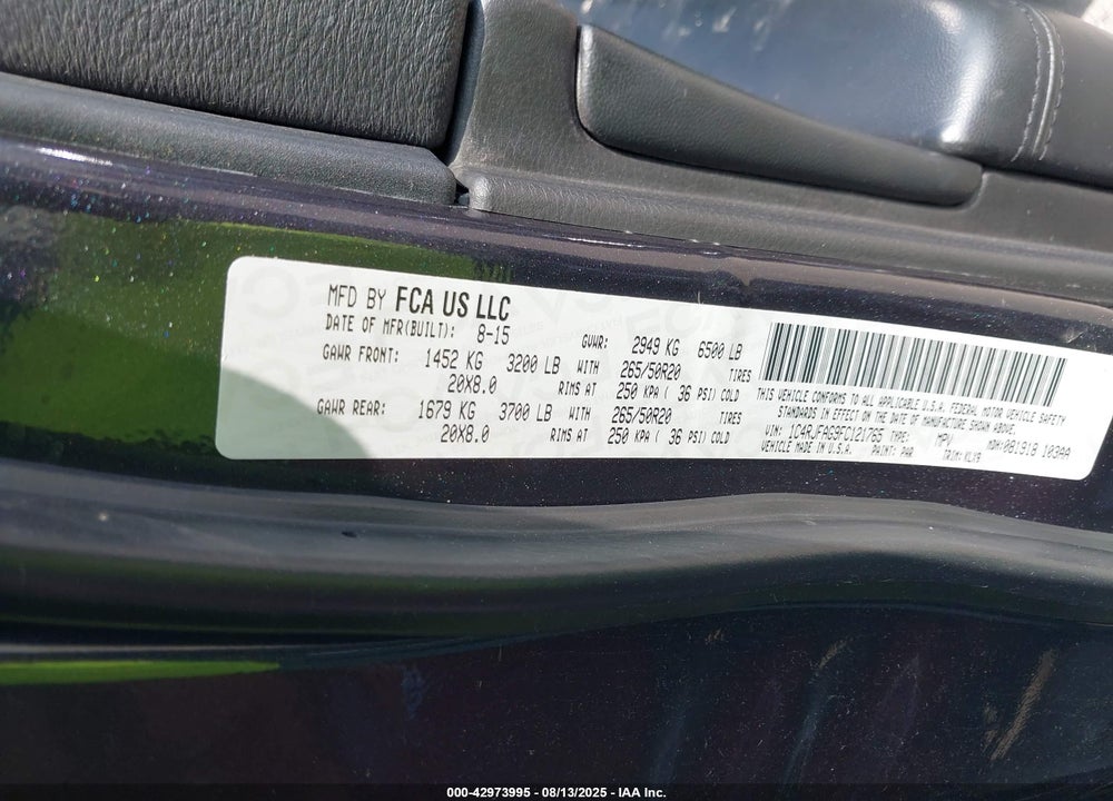 2015 JEEP GRAND CHEROKEE VIN: 1C4RJFAG9FC121765