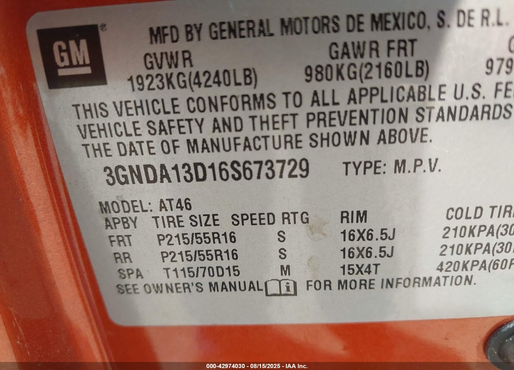 2006 CHEVROLET HHR LS VIN: 3GNDA13D16S673729