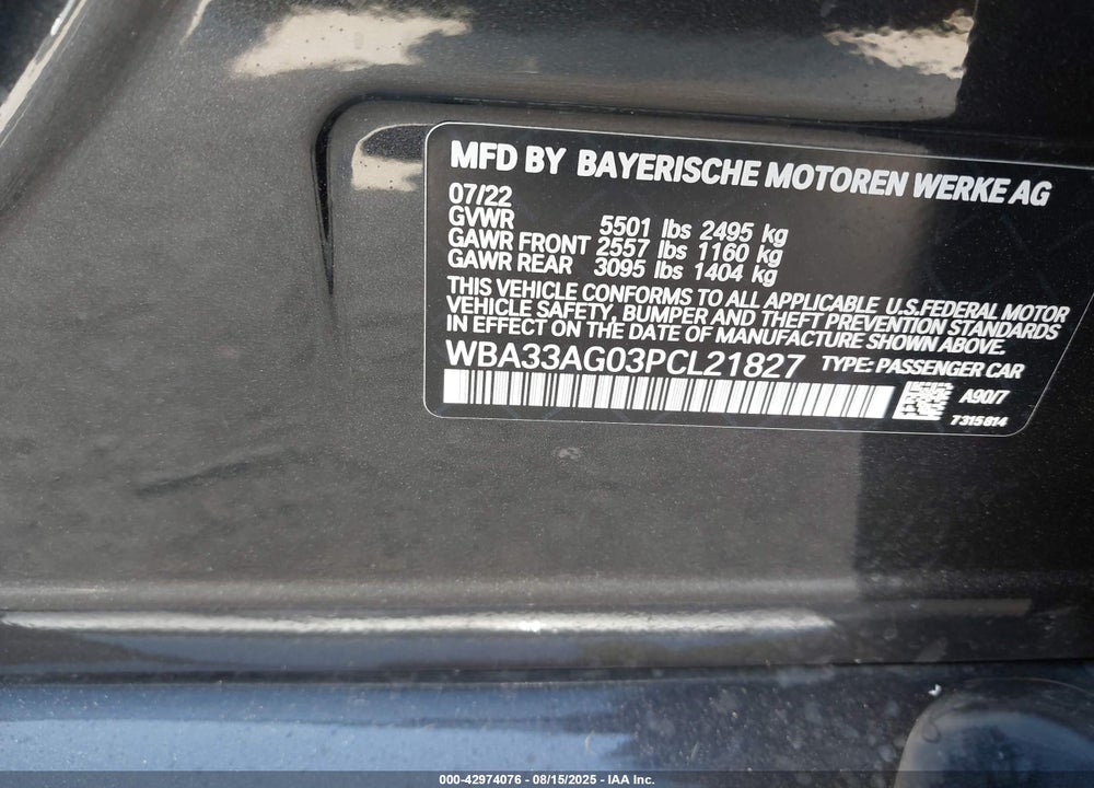 2023 BMW 5 SERIES VIN: WBA33AG03PCL21827
