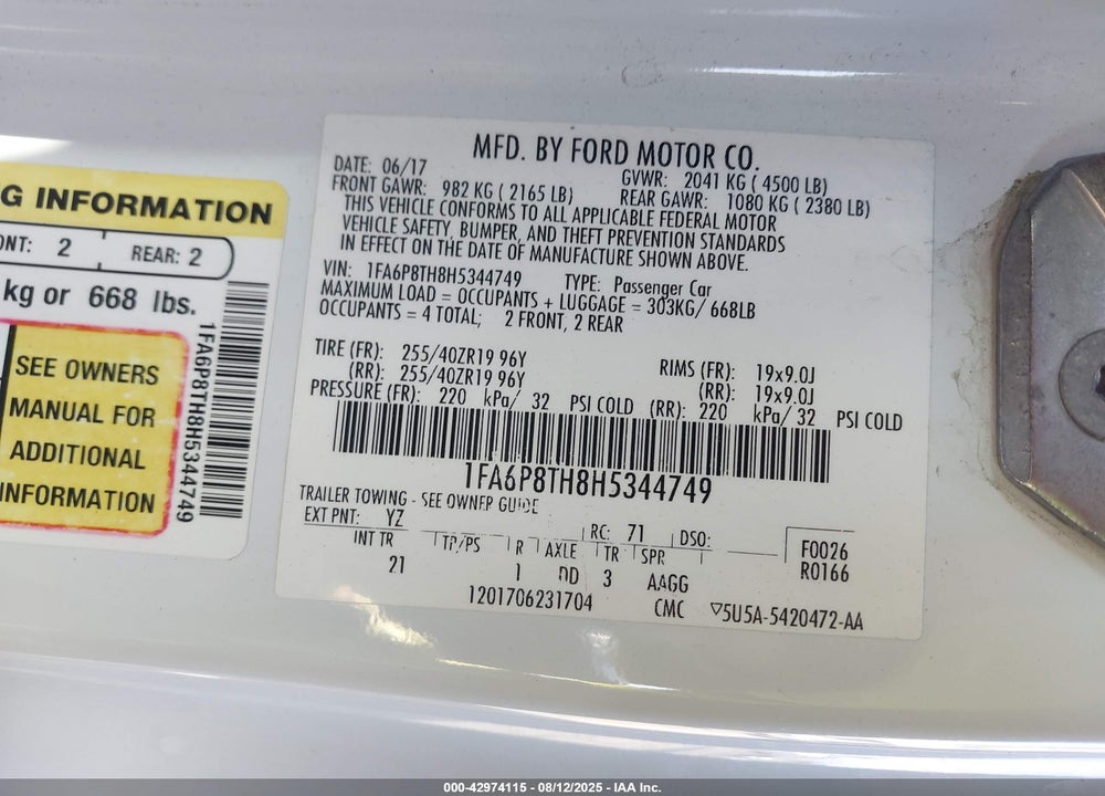 2017 FORD MUSTANG ECOBOOST VIN: 1FA6P8TH8H5344749