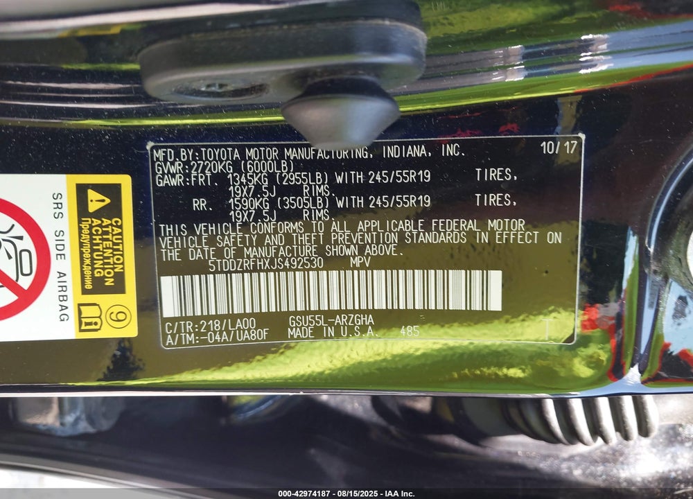 2018 TOYOTA HIGHLANDER VIN: 5TDDZRFHXJS492530