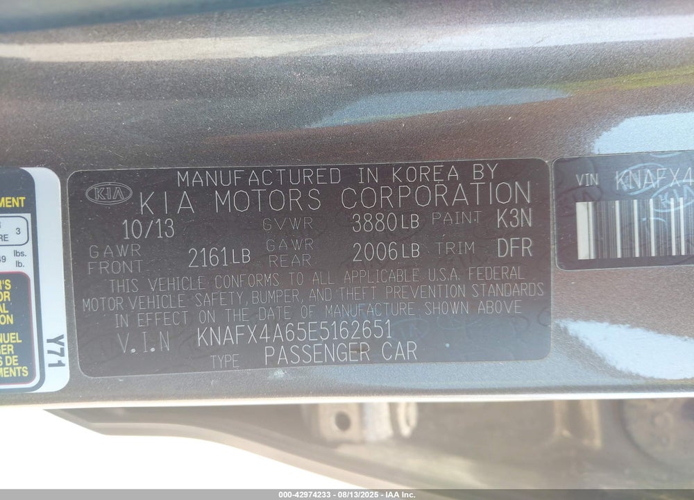 2014 KIA FORTE VIN: KNAFX4A65E5162651